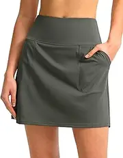 [SANTINY] 16" Golf Skorts Skirts for Women with 4 Pockets Women's High Waisted Stretchy Tennis Skirt Athletic Skort