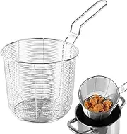 Frying Net Basket, Stainless Steel Deep Fry Basket with Handle, Easy to Clean Practical Strainer Basket Anti-Scalding Handle Stainless Frying Baskets, Noodle Strainer for Cooking Noodles