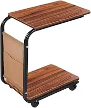 AIMALL 23.6x15.7 Inch Small Mobile Side Table with Storage Bag and Wheels, Durable Wooden Coffee Table, Multifunctional Sofa Side Table for Small Spaces