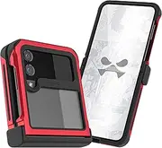 Ghostek ATOMIC slim Samsung Galaxy Z Flip 4 Case Clear with Red Aluminum Metal Bumper Premium Rugged Heavy Duty Shockproof Protection Phone Covers Designed for 2022 Galaxy Z Flip 4 5G (6.7 Inch) (Red)