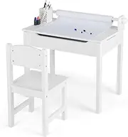 HONEY JOY Kids Table and Chairs Set, Activity Desk and Chair for Children w/Paper Roll Holder & 2 Markers, Boys Girls Art and Crafts Table Set w/Storage Space for Drawing Studying Playing, White