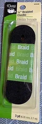 Dritz 1/4" Braided Elastic, 3 yards, (6.35 MM, 2.7m), black