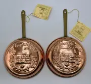 set 2 Vintage Copper Tin Lined Decorative Hanging Pans Home Sweet Home
