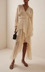 [Rodarte] Tie-Detailed Silk-Chiffon Midi Dress