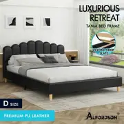 ALFORDSON Bed Frame Double Size Upholstered Platform Base Leather Black TANIA
