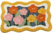Bathroom Mat 15.8x23.6'' Imitation Wool Polyester Floral Bath Mat with Non-Slip Backing Machine Washable Absorbent Flower Bath Mat for Indoor Decor Bath Mats for Bathroom Flower Bath Mat Floral Bathr