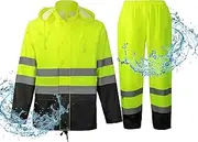 [ProtectX] Hi Vis Rain Suit for Men, Rain Gear for Men, High Visibility Waterproof Reflective Safety Jacket, Class 3