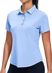 [MIER] Womens Golf Polo Shirts Short Sleeve Quick Dry Sun Protection Active UV Shirts Collared Tennis Tops, 4 Buttons, Light Blue, Small