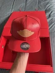 NIKE AIR JORDAN 2 JUST DON C WINGS LEATHER STRAPBACK HAT RED W/ AUTOGRAPHED BOX.