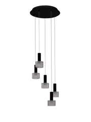 Pharos 5 Light LED Pendant in Black with Smoke Glass