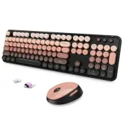 Wireless Keyboard and Mouse Combo, Ergonomic Full Size Typewriter Retro Round...