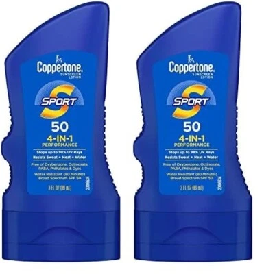 2 x Coppertone SPORT Sunscreen SPF 50 Lotion, Water Resistant 3 oz EXP 01/2026