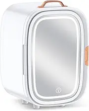Wangyongheliu 15L Portable Mini Fridge, Mirrored Skincare Fridge with LED Light, Cosmetic Beauty Makeup Personal Cooler 12V and AC Cords, White