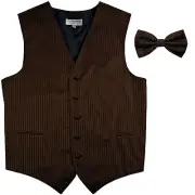 New Men's Vertical Tone on Tone stripes tuxedo Vest Waistcoat & bowtie brown