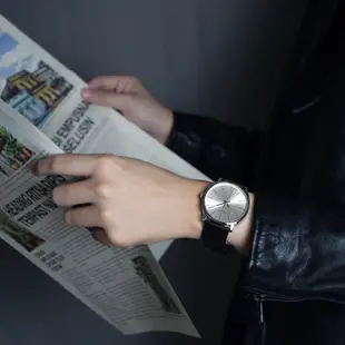 CK手錶 紳士簡約三針皮帶腕錶-白x白鋼 K8Q311C6 限時搭贈錶帶