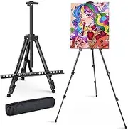 Art Painting Easel, Aluminum Alloy Portable Telescopic Painting Stand, Adjustable Foldable Tripod for Painting Canvas, Suitable for Tabletop, Floor Painting and Advertising Display. (Black)