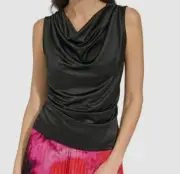 DKNY Women's Black Draped Sparkle Sleeveless Top Size S