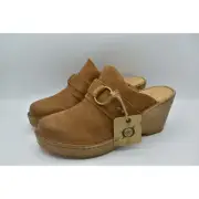 Born Women 10 Nola Tan Camel Distressed Leather Open Back Slip On Platform Clogs