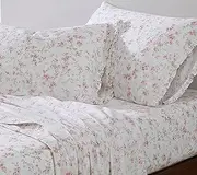 Shabby Chic® - King Sheets, Soft & Breathable Organic Cotton Bedding Set, Floral Home Decor with Ruffled Pillowcases (Ella Pink, King)