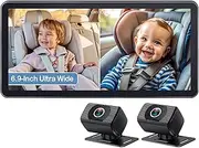2-Kids Baby Car Camera for Seat: 6.9 Inch Ultrawide Display with Two Cameras Rear Facing - USB Powered Backseat Camera HD 1080P Easy to Install