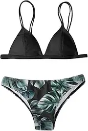 [Generic] Short and Top Set Women Push-Up Leaves Women Swimwear Padded Print Beachwear Bathing Bikini Set Swimsuit Swimwears Tankinis Set Board Shorts for Women Swim Pack