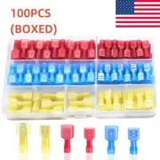 100X Fully Insulated Spade Terminals Quick Disconnect Crimp Wire Connector Kit