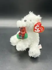 2005 TY Jingle Beanies Collection Presents Holiday White dog Puppy MINI W/Tag