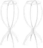 FRCOLOR 2pcs Wig Display Stand Plastic Folding Wig Head Holder Stand Portable Wig Hat Scarf Display Model Mannequin Head For Wig Making Styling Display Salon White