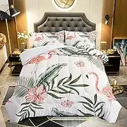 XYNHML Flamingo Comforter Set Queen Size Tropical Flamingo Palm Tree Leaf Pattern Bedding Set Flower Quilted Duvet for Kids Girls Boys Adult with 1 Comforter and 2 Pillowcases