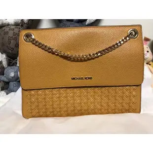 🉐️特價🉐️MICHAEL KORS/MK土黃色 信封編織鏈包可肩可斜兩用鏈包