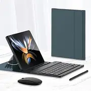 Keyboard Case for Samsung Galaxy Z Fold 4, Magnetic Detachable Wireless Keyboard with S Pen Holder [Keyboard + Case + Capacitive Pen + Mouse],Green