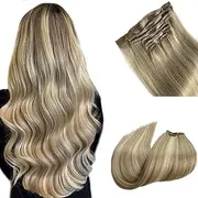 Hair Extensions Clip ins Remy Hair Beige Blonde with Bleach Blonde Mixed Clip in Human Hair Pieces 70grams(18/613, 15")