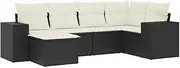vidaxl Garden Sofa Set - Outdoor Modular sectional Lounge with Cushions - Black Poly Rattan Furniture for Patio, Terrace, Deck - Versatile and Durable Patio Set, UV-Resistant 6-Piece Design