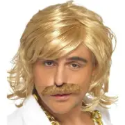 Blonde Game Show Host Kit: Wig & Tash Combo - Fun Adult Costume Accessory