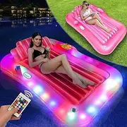 Light Up Inflatable Tanning Pool Lounger Float for Adults, Remote 8 Mode Battery Operated 70" x 47" Large Inflatable Pool Raft Floatie with Backrest Kids Adults Water Filled Bed Pool Party Toy