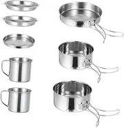 Toddmomy 5-Piece Stainless Steel Outdoor Camping Cooking Set Barbecue Cookware Kit for Hiking Fishing and Barbecue