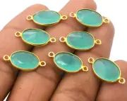 10 Pcs 20X10mm Chalcedony Connector Pendent 2 Loop Bezel Gold Plated