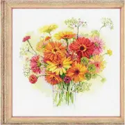 Colorful Blooms Cross Stitch Kit - Vibrant Watercolor Gerberas, 11" x 11" - 14 c