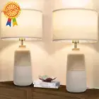 Set of 2 Ceramic Bedside Lamps - Tall Table Lamps, 3-Color Dimmable, LED Bulbs