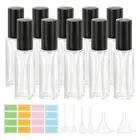 10 Pcs 10ml Travel Perfume Bottle with 6 Pcs Refill Tool, Labels, Clear/Black