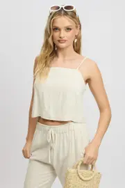 Beige Cami Top Sleeveless Linen Blend - Size 6, Women's Top