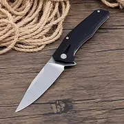 Folding Pocket Knife, G10 Handle, 440B Stainless Steel, Outdoor Survival Camping EDC Tools (Black 1)
