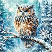 Fabric Panel Winter Owl 100% Cotton 14''x14'' Quilting Panel Square AM454, Quilting Supplies