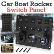 5 Gang 12V Switch Control Panel USB ON-OFF Toggle Rocker for Car Marine Boat USB