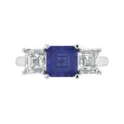 3.2 Emerald 3 stone Tanzanite Stone Promise Bridal Wedding Ring 14k White Gold