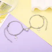 Couples Cross Charm Bracelet Set with Heart Magnet