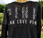 NWT VICTORIA SECRET VS PINK Black Silver Sequin Bling Varsity Crew Top S NEW