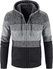 [Generic] Men's Full Zip Knit Sweater Jackets Color Block Sherpa Lined Hooded Cardigan 2024 Fall Winter Fleece Jackets Coats