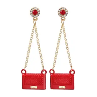 【MISA】韓國設計可愛小提包氣質美鑽造型長耳環(紅)