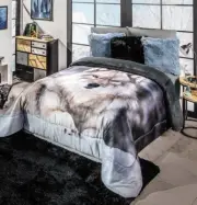 WOLF BLANKET WITH SHERPA VERY SOFTY THICK AND WARM TWIN SIZE MADE IN MEXICO